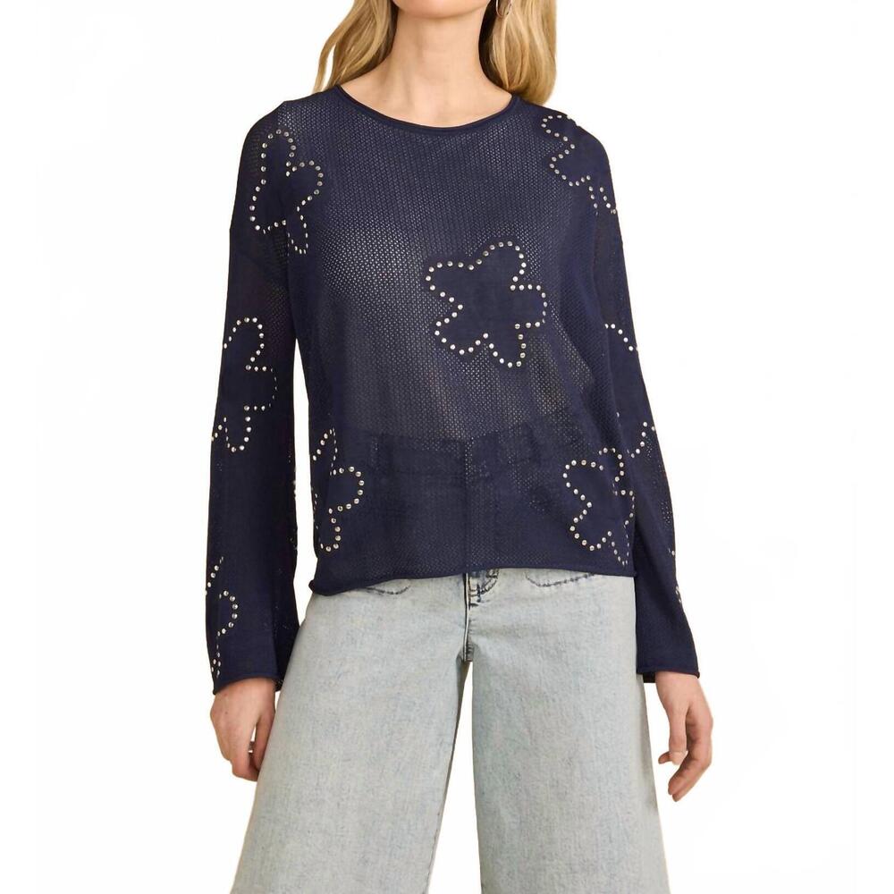 NEW FDJ fine gauge embellished sweater in navy